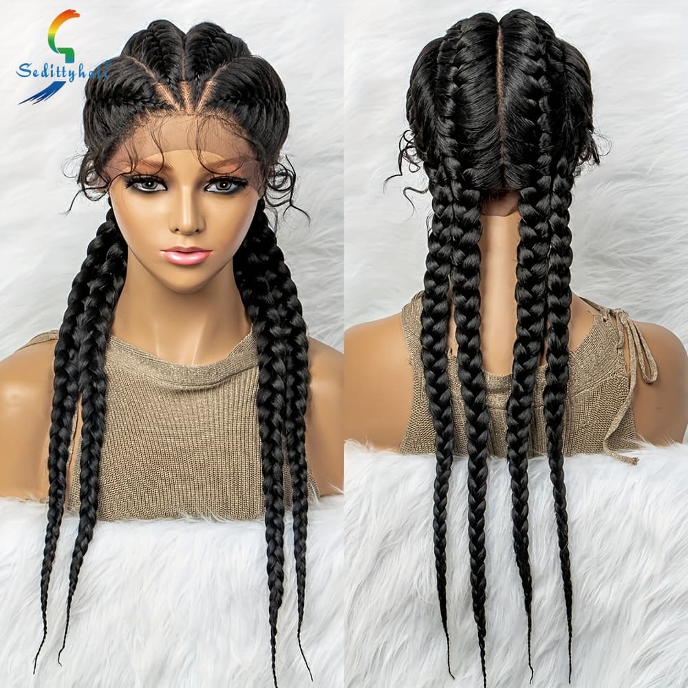 Hand Made 4 Braided Wigs With Baby Hair Synthetic Braided Lace Front Wigs Heat Resistant Fiber Braided Wigs