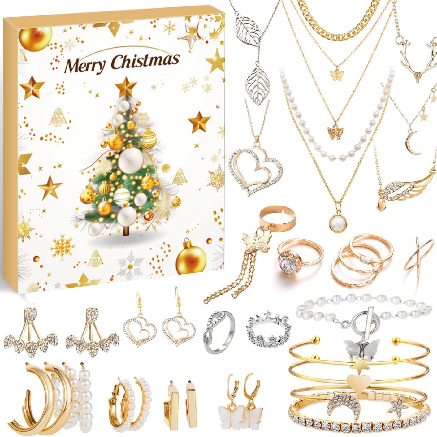 New Christmas Gift Countdown Calendar Advent Jewelry Blind Box Earrings Necklace Bracelet Gift Box Jewelry Women