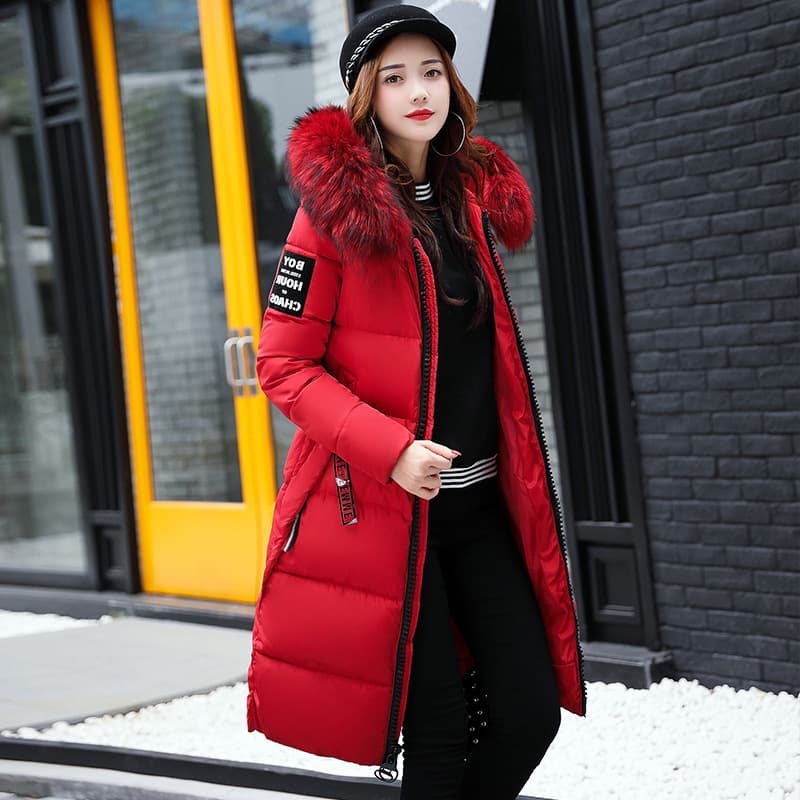 Women's Fashion Big Fur Collar Cotton-padded Jacket Women's Thick Plus Size Cotton Coat