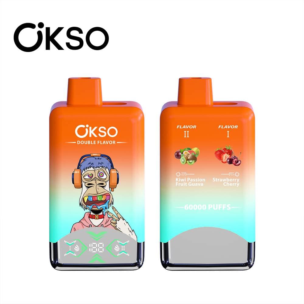 Appareil de vape jetable 60K OKSO double saveur 60 000 bouffées 2 liquides électroniques de 25 ml préremplis 650 mAh Écran de type C Porte-ci