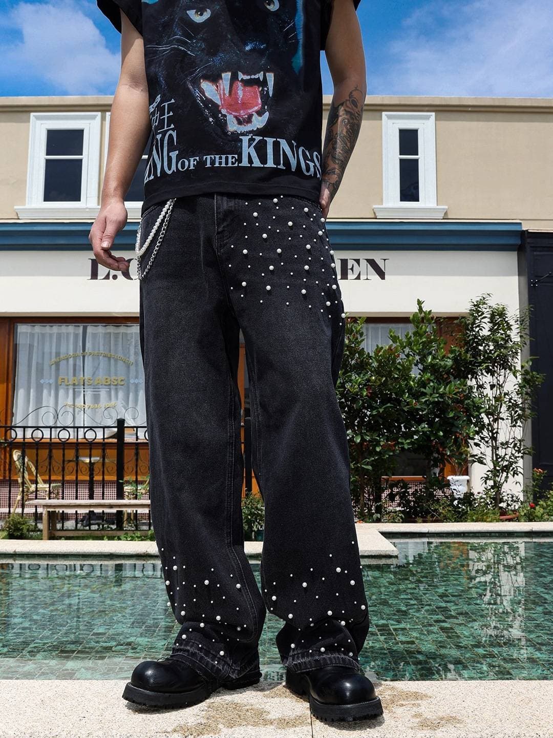 Men's Clothing Blue Jeans Men's Slim Fit Pants Ripped Patch Pants Men's Distressed Trousers