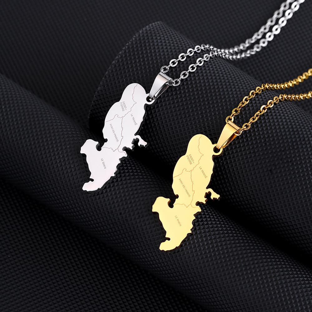 French Martinique map and city pendant necklace couple style famous ethnic style popular personalized accessories