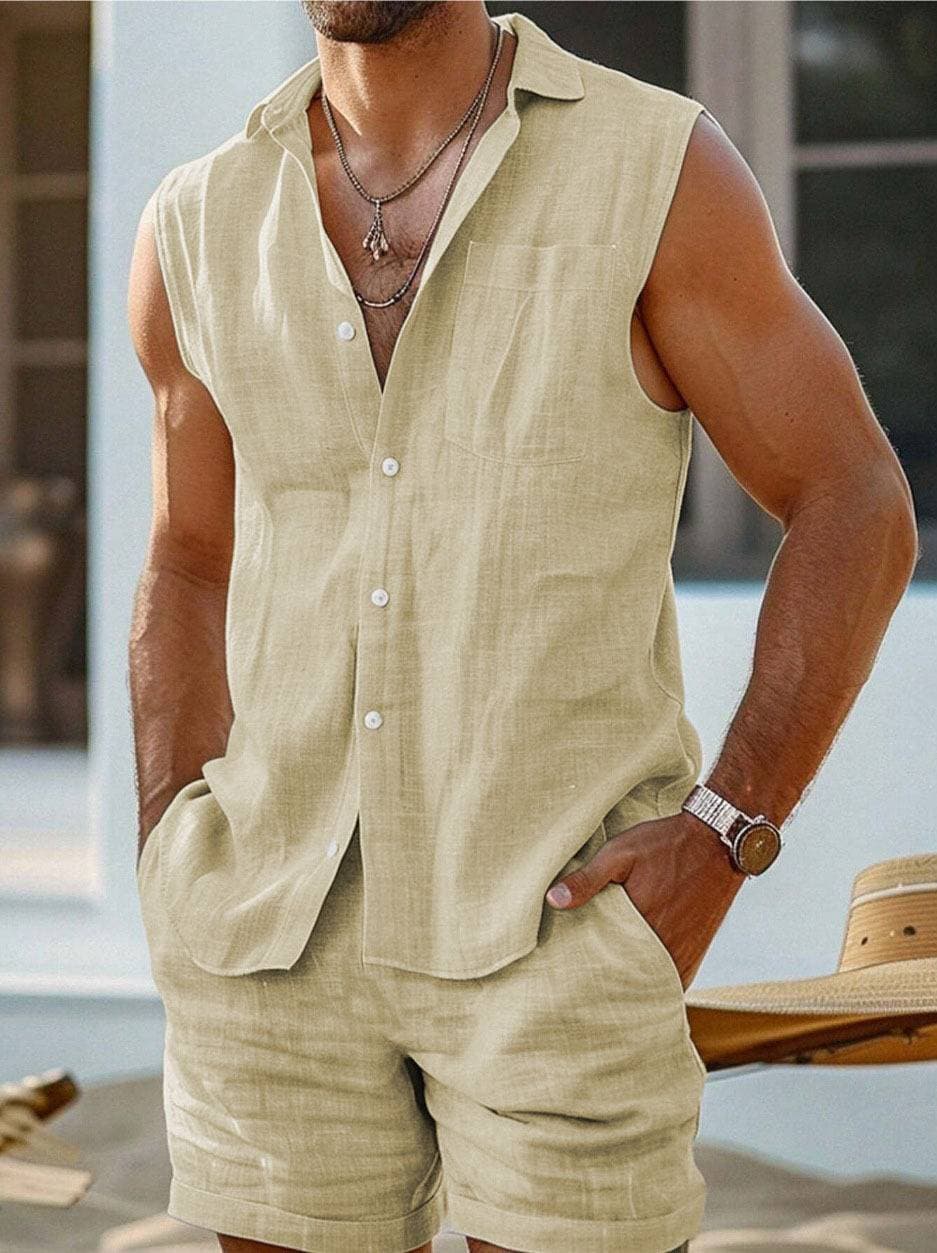 Men's Clothing Casual Stand Up Collar Cardigan Vest Cotton And Linen Style Suit