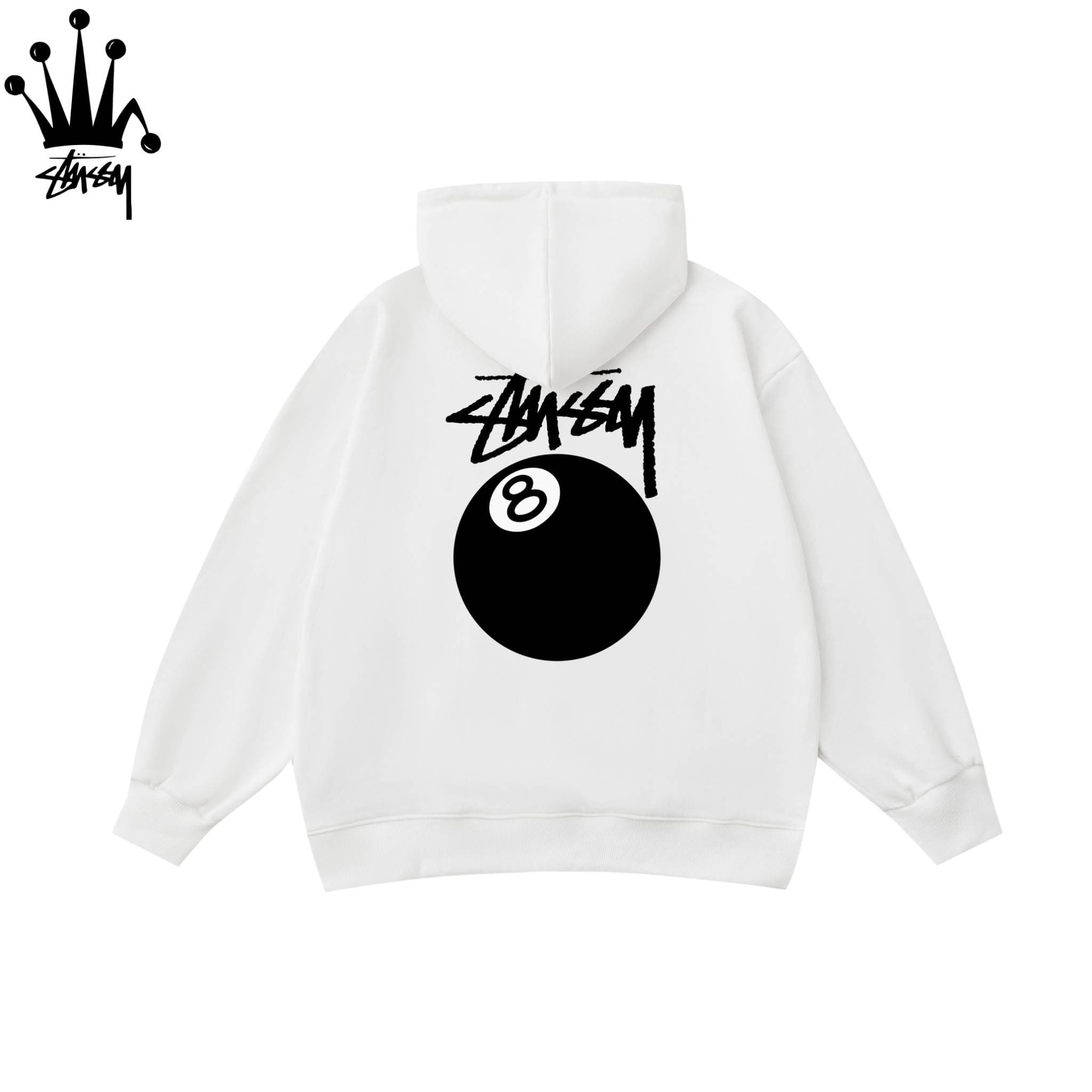 Sweat à capuche en coton imprimé motif huit noir Stussy Billiards, tissu en coton unisexe