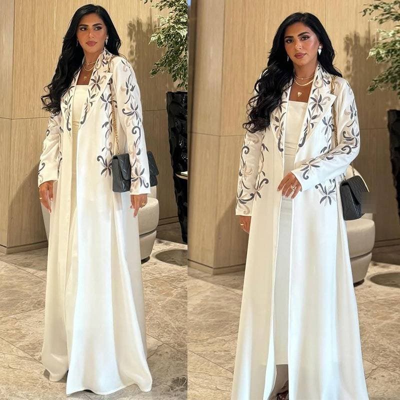 Elegant Embroidered Abaya Dress For Women - Long Sleeve Loose Fit Muslim Clothing With Floral Patterns, Perfect For Daily Wear & Special Occasions
