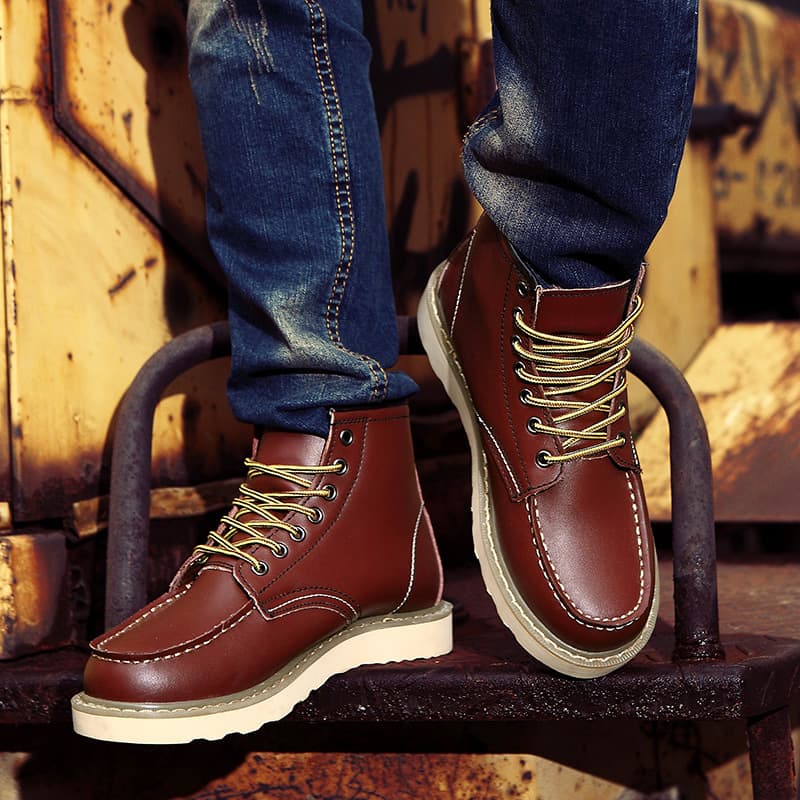 Bottines d'hiver en coton pour hommes Bottines montantes en cuir de vachette pour hommes