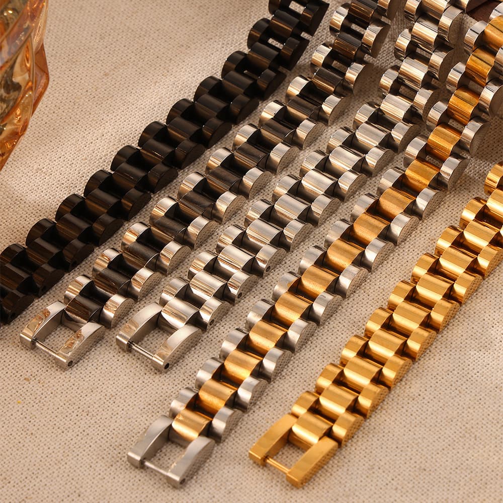Ins Fashion Simple Hip-Hop Light Luxury Thick Titanium Steel Gold-Plated Wide Strap Chain Men's Bracelet Jewelry