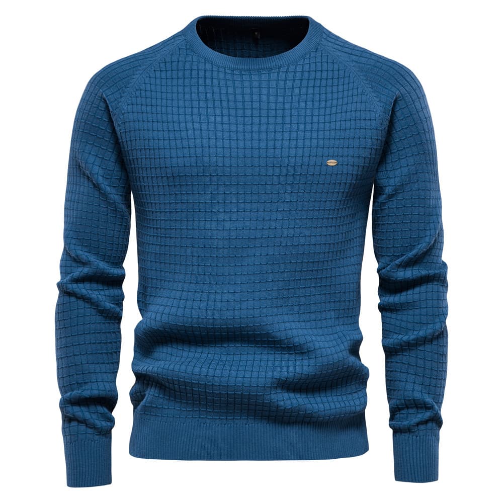 Man's clothing All-cotton sweater men's solid color plaid pullover sweater men's