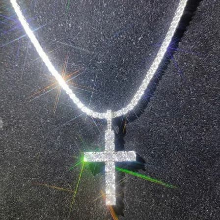 Collier avec pendentifs croix Crucifix en pierre de diamant brillant, en acier inoxydable plaqué platine, bijoux cadeau pour hommes et femmes amoureux