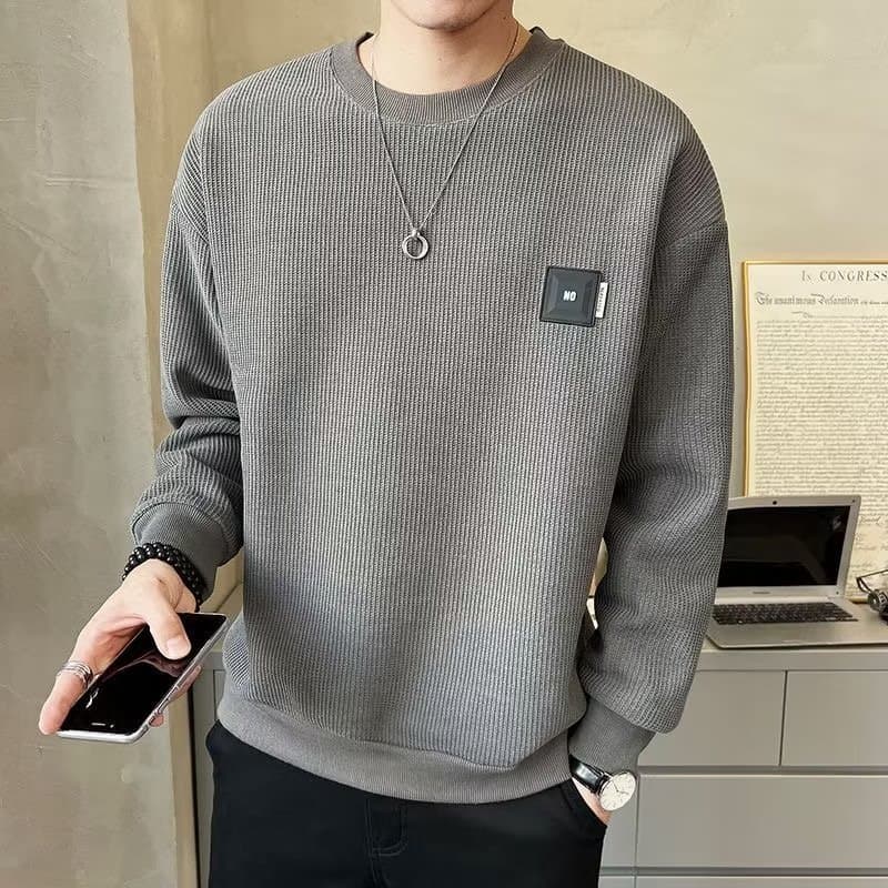 Men's Casual Crew Neck Sweatshirt – Loose Fit Solid Color Pullover For Everyday Wear, Trendy Autumn & Spring Essential