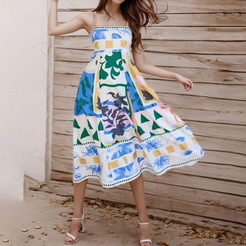 Robe longue trapèze élégante à imprimé floral pour femme, nouvelle collection printemps 2025