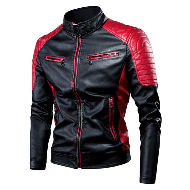Men's Clothing leisure motorcycle patchwork leather jacket men's fashion stand up collar retro warm leather jacket