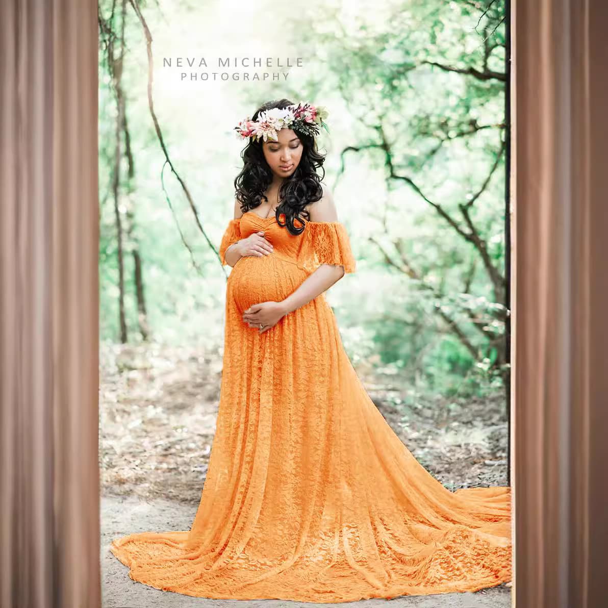 lace maternity tail short-sleeved dress photography flying sleeve dress 8919 (special offer)