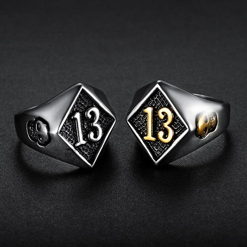 Classic Motorcycle Series Lucky Number 13 Skull Men's Ring Stainless Steel Retro Ring