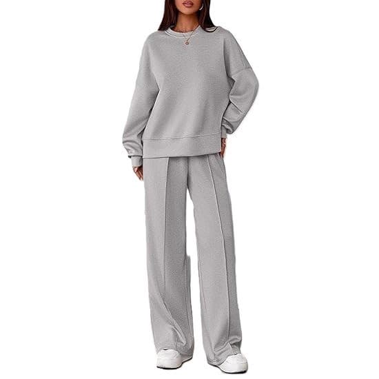 Women's Casual Lounge Set Long Sleeve Round Neck Top & Pants Two-Piece Outfit Soft Polyester Spandex Blend Comfortable Loungewear