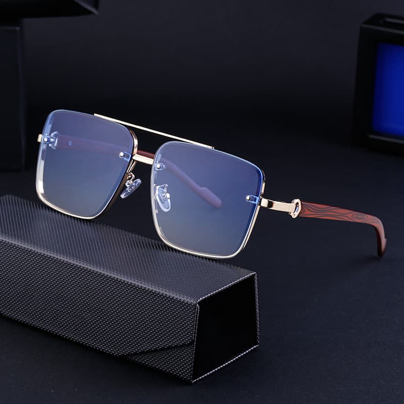 VOOTHOST Retro Wooden Sunglasses Men Square Flat Top Double Bridges Sun Glasses Women Travel Fashion Eyeglass UV400 F0090