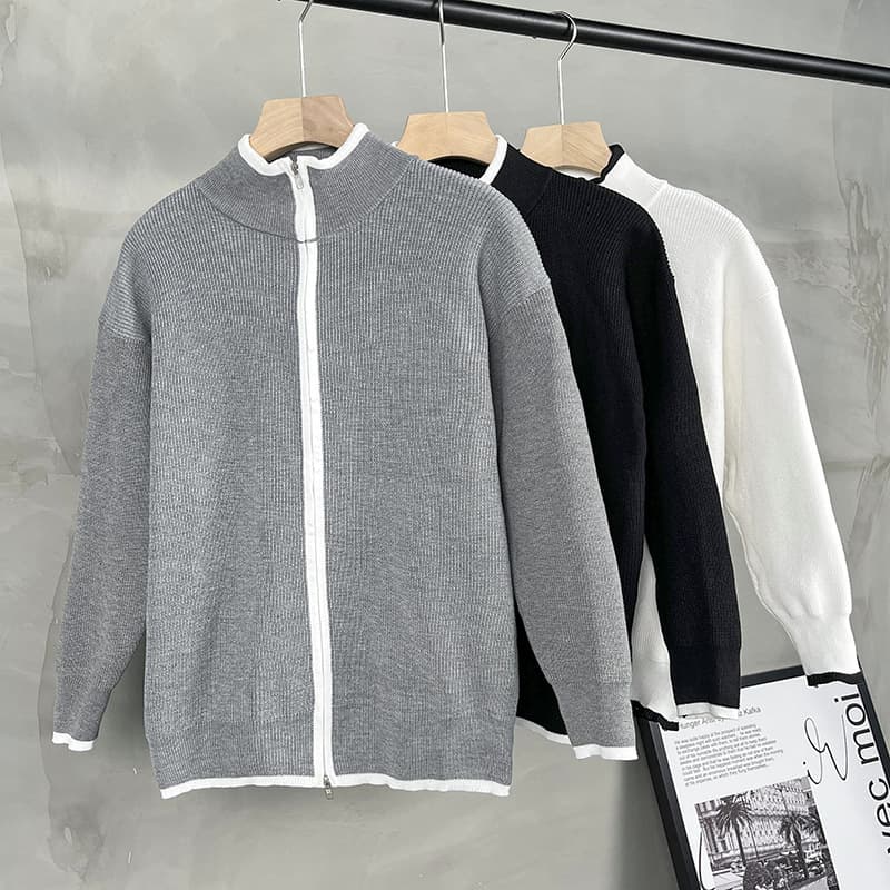 Men's Clothing New autumn and winter knitted cardigan for men, lapel contrast color, loose design, youth wear, versatile knitted jacket