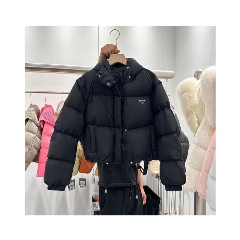 Vêtements pour femmes, manches amovibles, veste à capuche en coton, étiquette triangulaire, veste chaude et ample, polyvalente