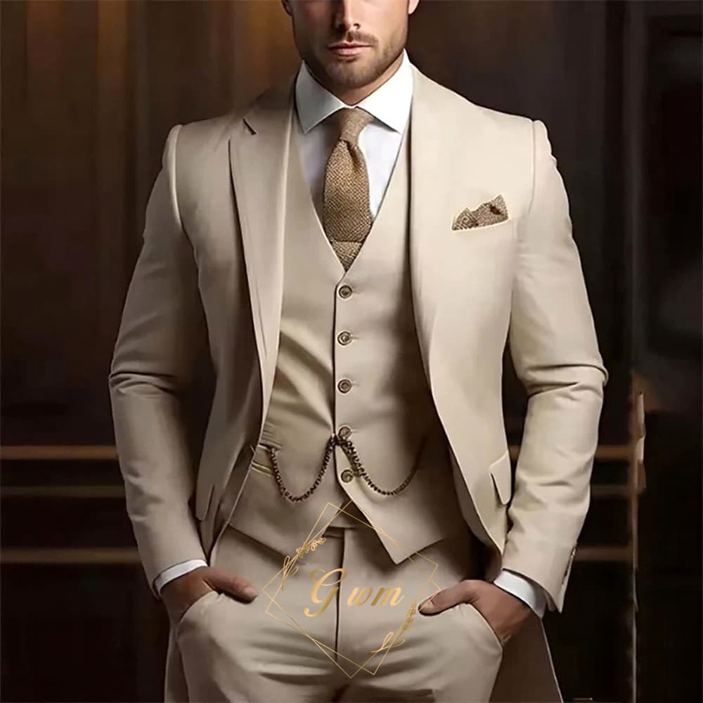 Men's Clothing Men's Premium Suit 3-Piece Set - Slim Fit Wedding & Formal Blazer With Vest & Pants