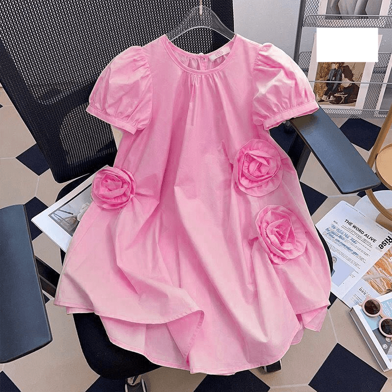 Kid's Clothing Girls' Stylish Dress 2024 Summer New Style For Middle And Large Children Korean Style Stylish Sweet Short Sleeved Dress Trend