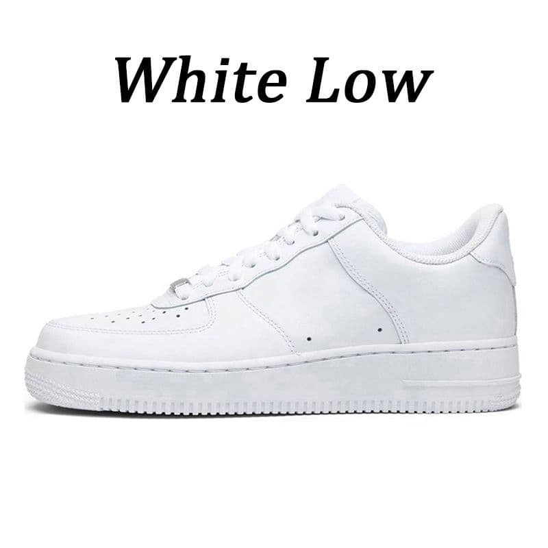 Baskets basses Air Force 1 blanches et noires, style décontracté, idéales pour la course et les sports de plein air. Pointures 36 à 47.