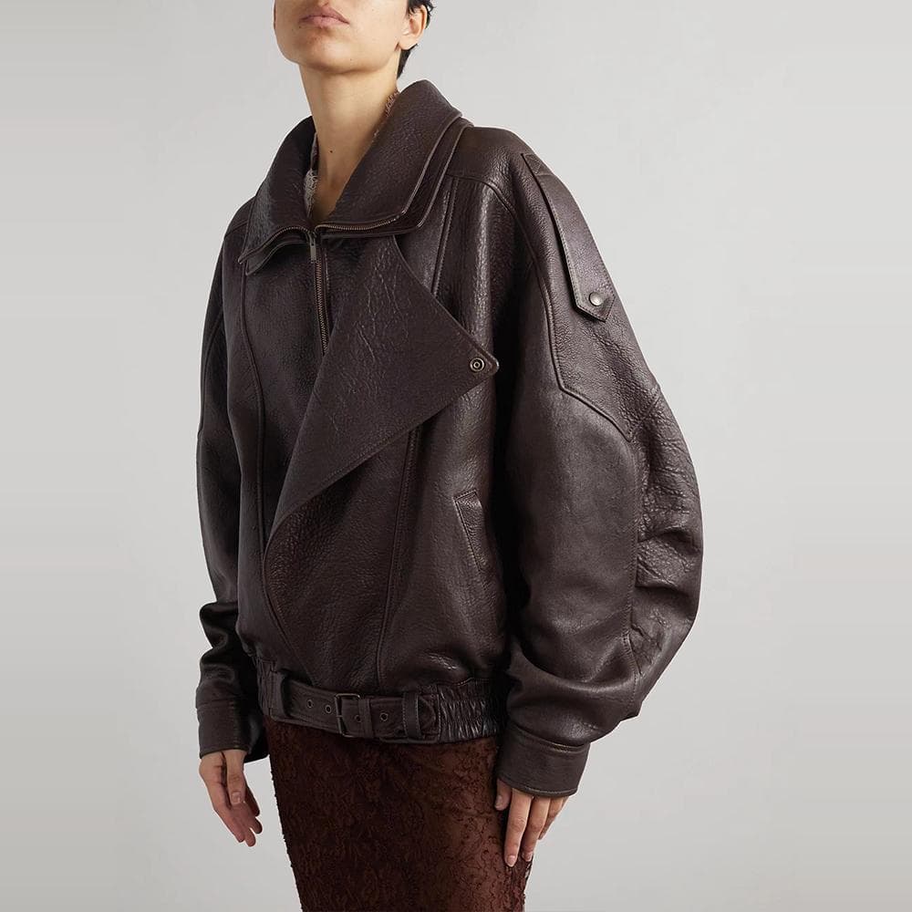 Women's Clothing Faux Leather Cropped Biker Jacket With Double Collar - Stylish A-Line Outerwear For Fall & Winter​​