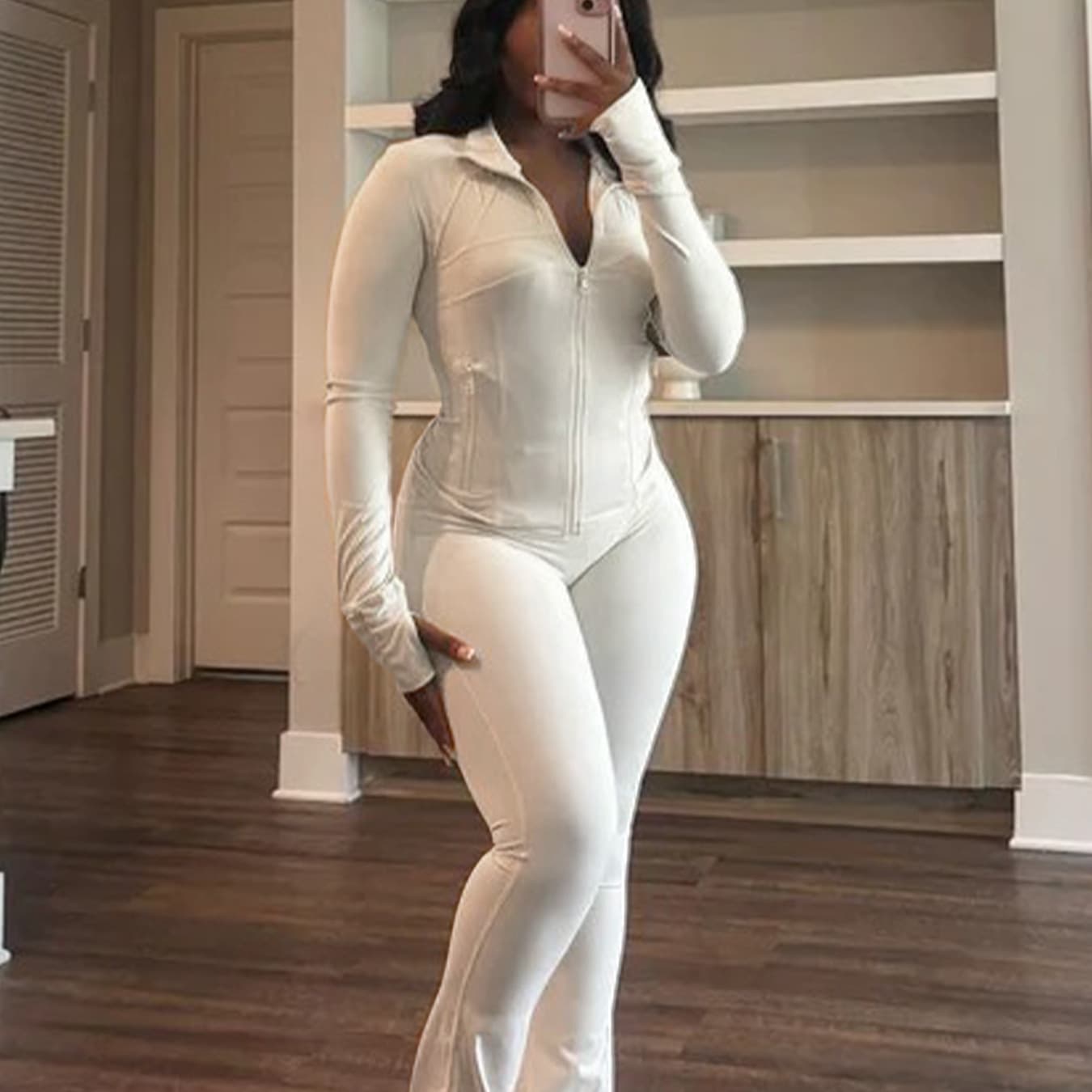 Spring And Summer Cross Border Sports And Leisure Women's Wear Sexy Tight Long Sleeve Micro Flared Two Piece Set
