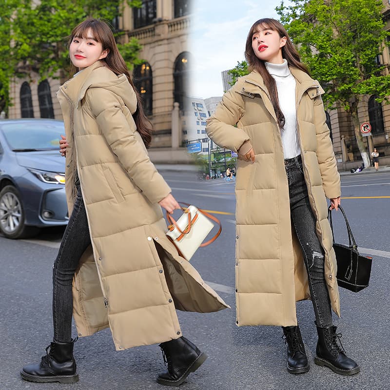 Women's Clothing 2024 Winter New Cotton Jacket Women's Extended Knee Length Slim Fit Girlfriend Warm Thick Medium Length Cotton Jacket