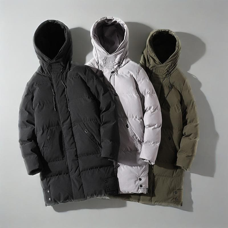 Doudoune longue d'hiver à capuche pour homme, manteau en polyester épais pour temps froid, grandes tailles disponibles du M au 8XL, noir/gris/vert