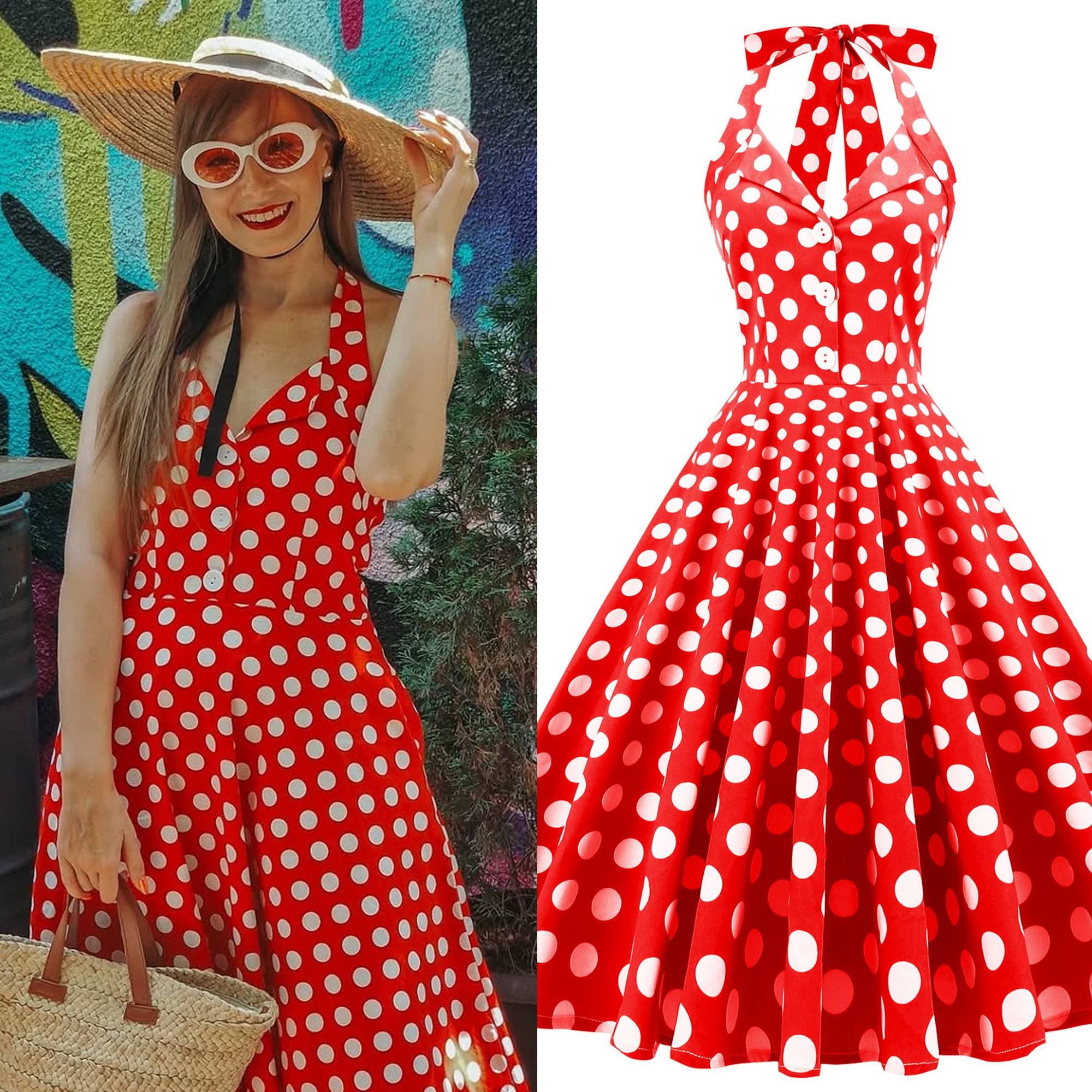 Foreign Trade Hepburn Style Lapel Plaid Halter Neck Backless Sexy Long Swing Dress Cotton Vintage Women