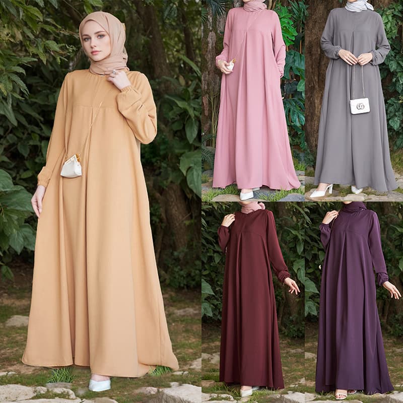 Women's muslim Middle Eastern Arabian long-sleeved abaya temperament dress Southeast Asian clothing Modest dress