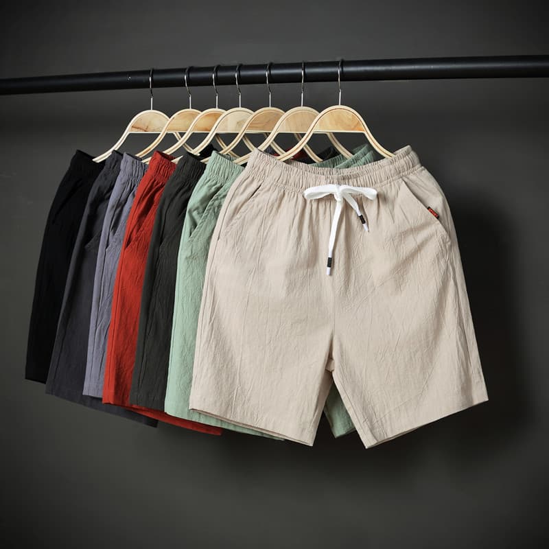 Men's Clothing Summer New Men's Casual Linen Shorts Elastic Waist Breathable Thin Cotton And Linen Loose Five-point Beach Shorts Men