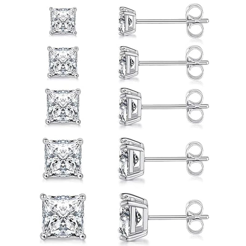 Earrings Medical 316L Stainless Steel Square Diamond Stud Earrings, Four Prong Crystal Diamond Zircon Stud Earrings, Women's Earrings