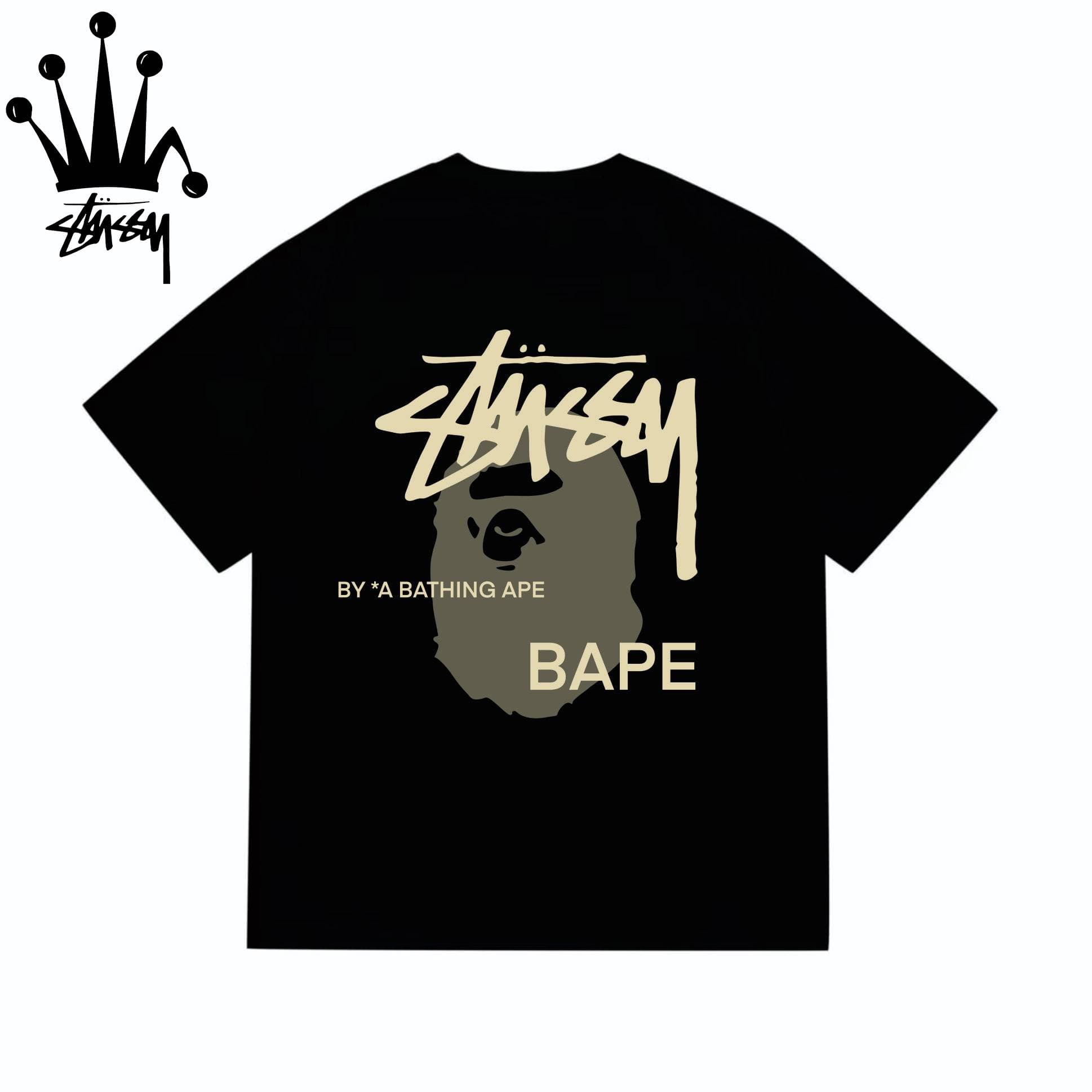 Stussy&Ape Co Branded Design Logo Letter Ape Pattern Printed Casual Loose Cotton Short Sleeved T-shirt For Men And Women