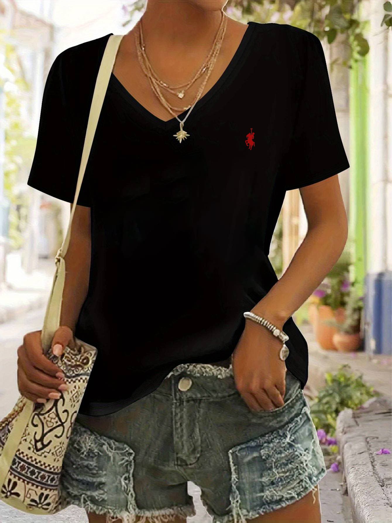 ​​Women's Printed Short-Sleeve Tee - Breathable Round Neck Top For Spring & Summer Style​​-J
