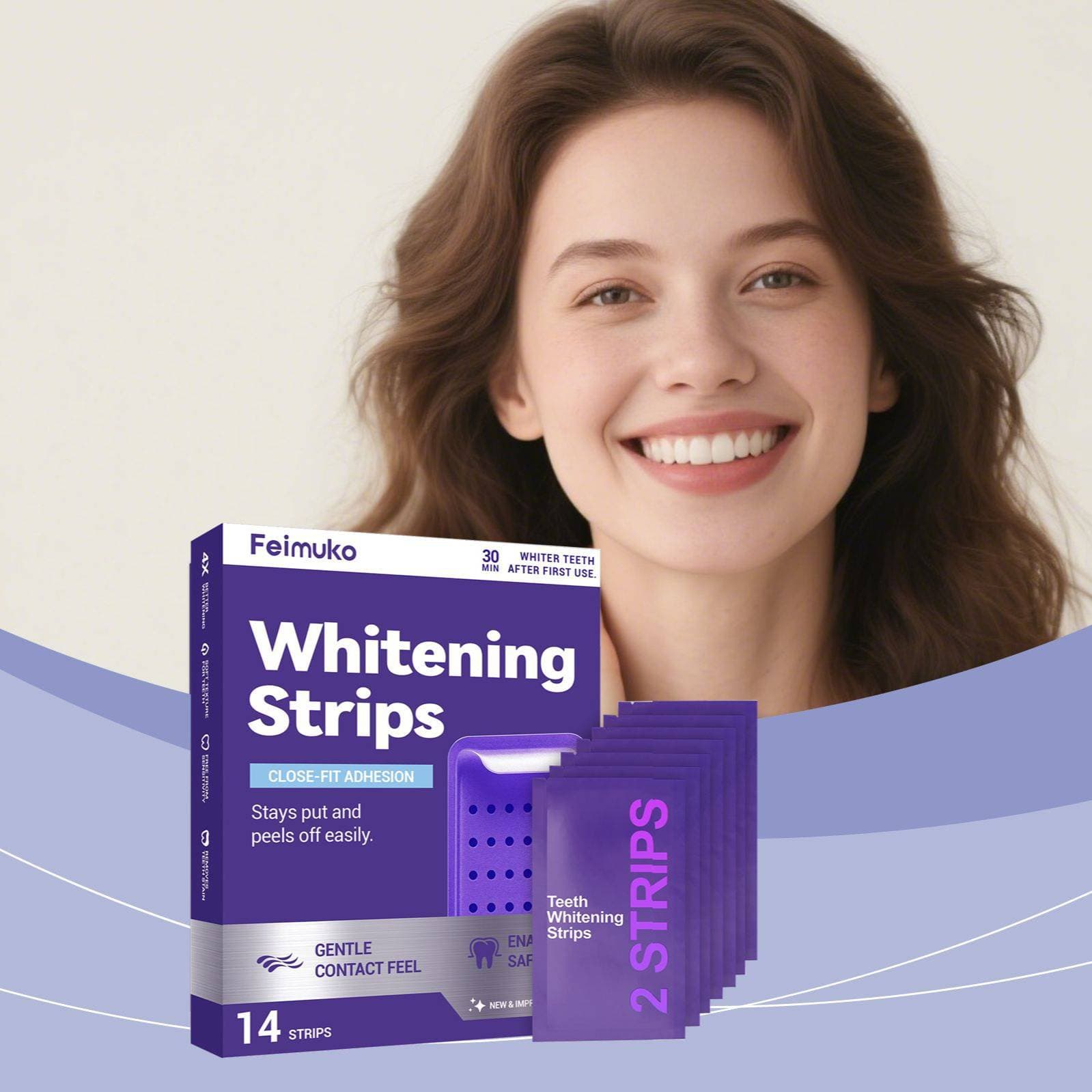 Feimuko Teeth Whitening Strips Purple Shine Portable Daily Use at Home Easy to Use Oral Hygiene Beauty Health