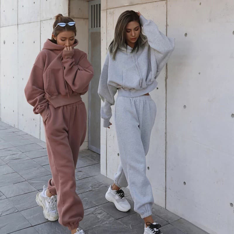 Cozy Autumn/Women's Casual Tracksuit Set – Long-Sleeve Hoodie & Jogger Pants In Dusty Pink/Khaki/Grey