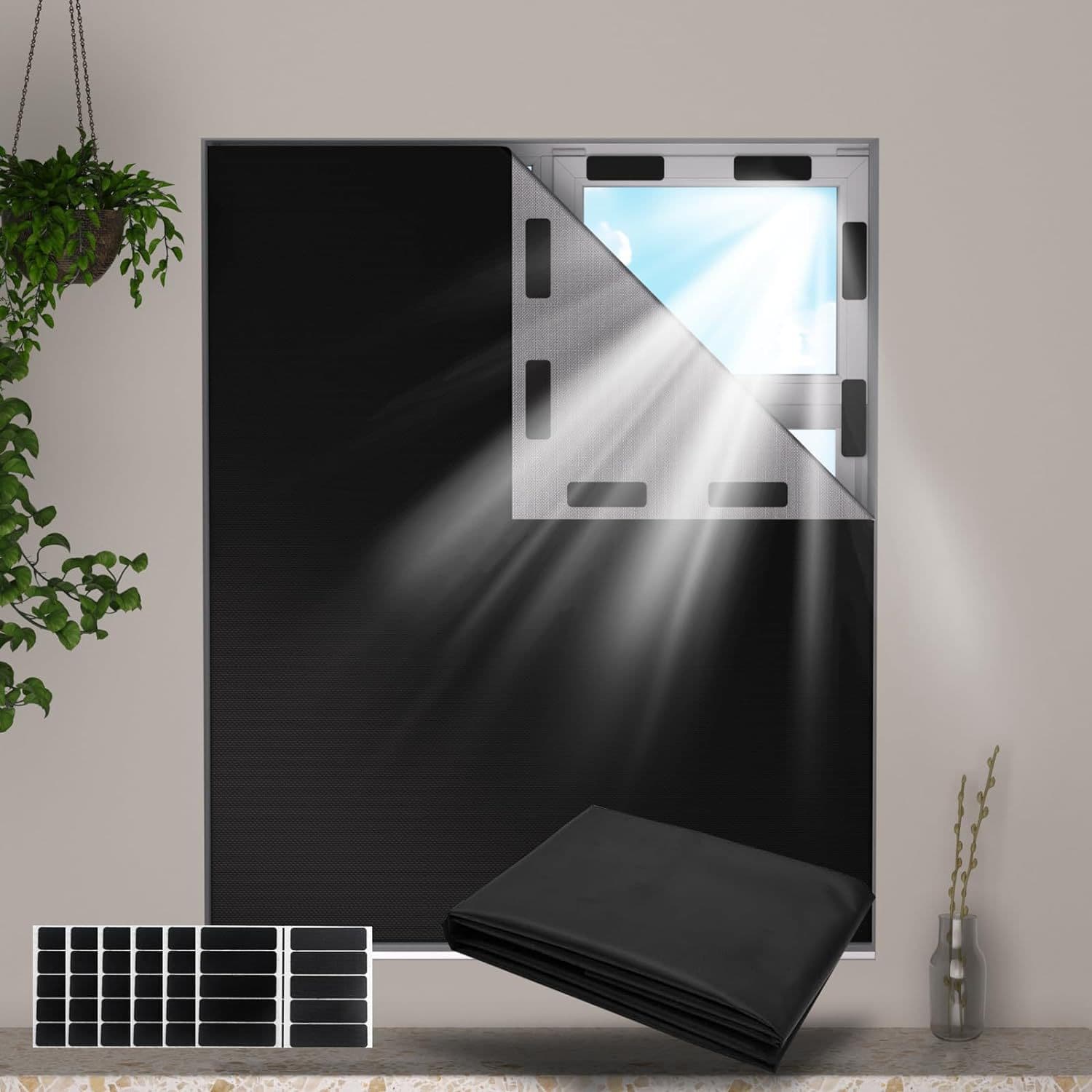 Portable Full Blackout Curtains Diy Travel Temporary Punch Free Paste Nursery Curtains