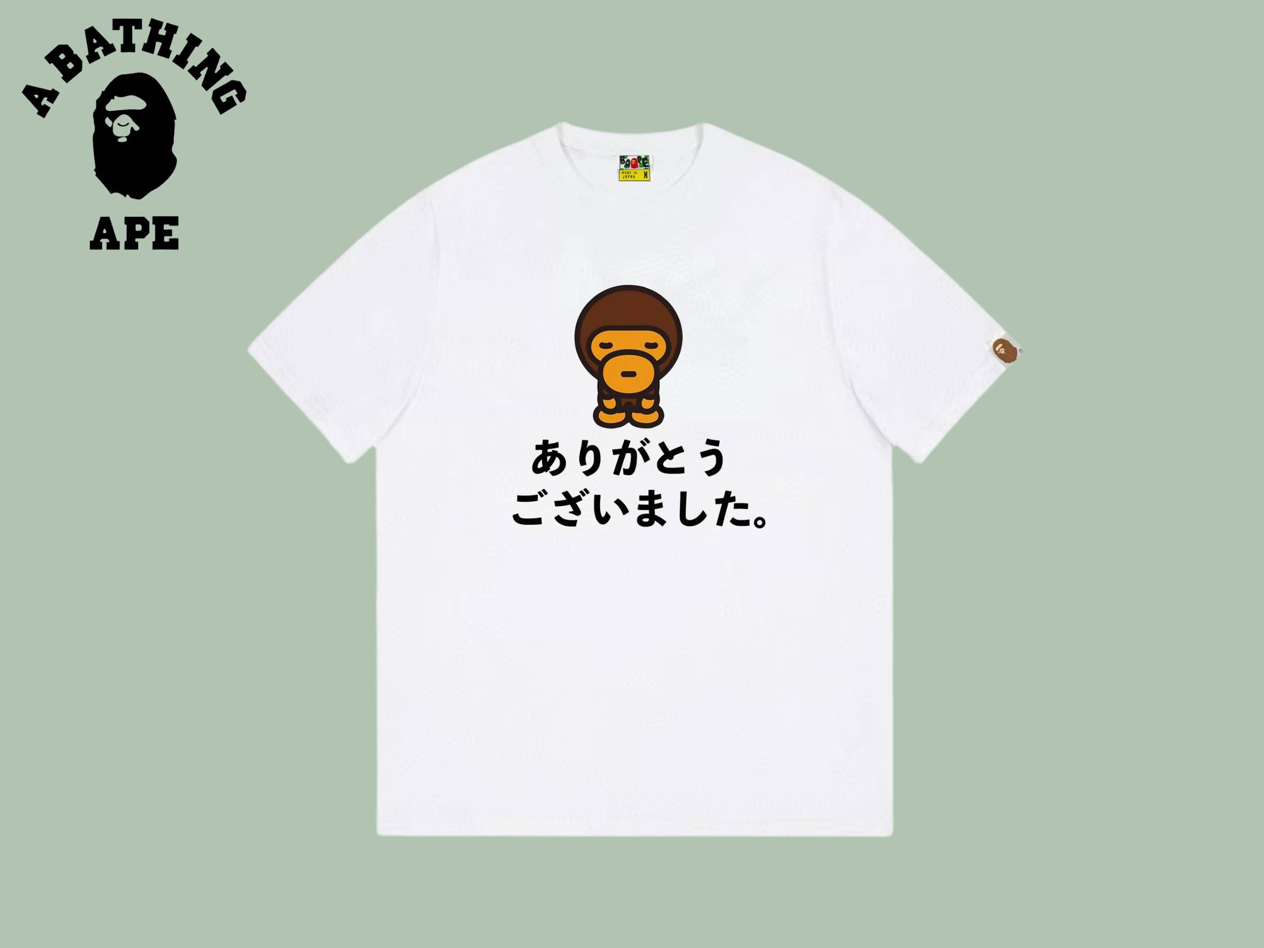 A BATHING APE BAPE-Japanese Limited Edition Fashion Chest Cartoon Ape Printed Pure Cotton Short Sleeved T-shirt