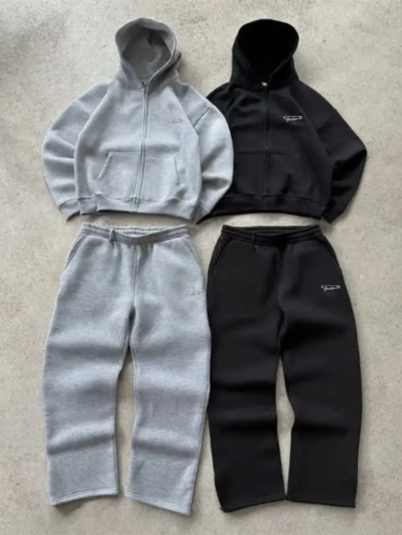 Men's Cross-Border Trendy Hooded Print Tracksuit Set With Pin Design, Autumn Winter, Comfortable Casual