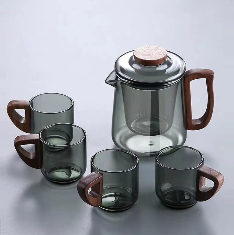 Huan Glass Teapot With Wooden Handle - High Borosilicate Heat-Resistant Tea Set With Infuser