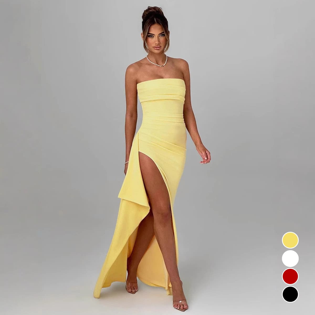 Women's Fashion Black Mini Sexy Strapless Slit Evening Dress