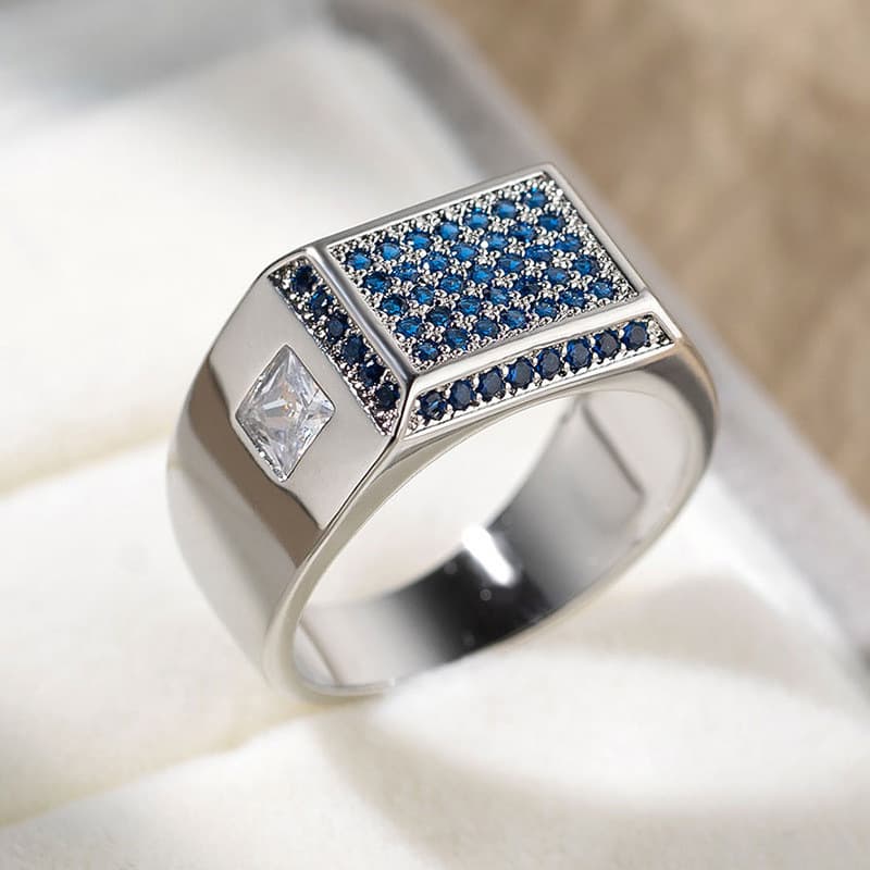Feiyu Cross-Border Hot-Selling Rectangular Geometric Men's Simple Business Fashion Accessories Zircon Crystal Silver