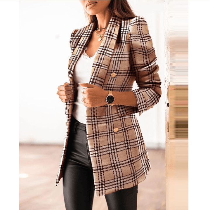 Women's Clothing Sleeve Double-breasted Suit Collar Printed Small Jacket Women's Clothing