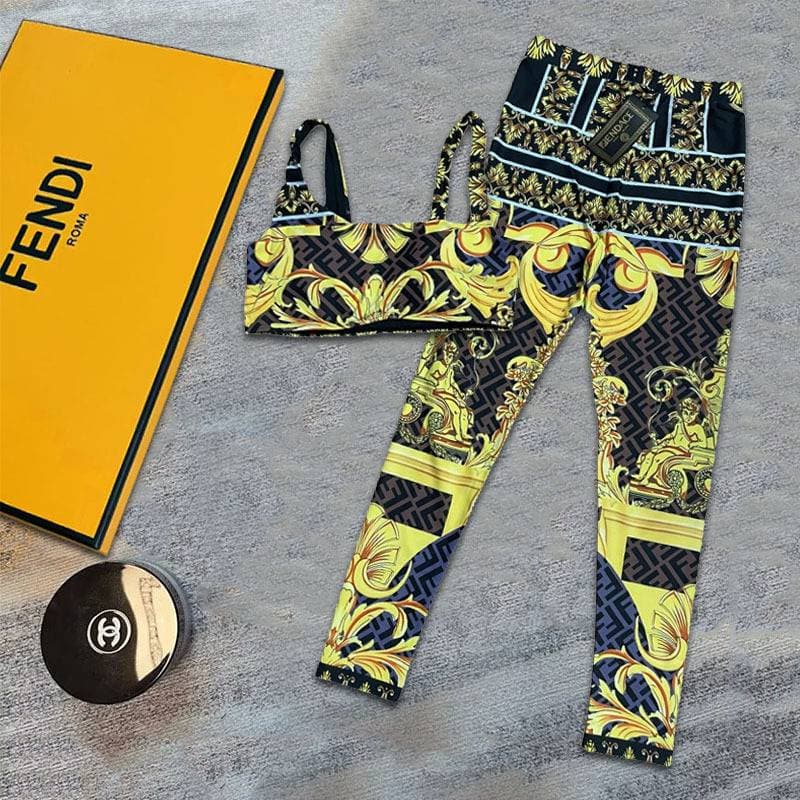 Soutien-gorge et legging de sport à imprimé baroque vibrant, tenue d'entraînement douce et extensible