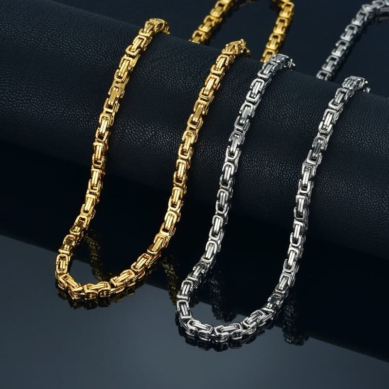 New Titanium Golden Thick Stainless Steel Necklace, Domineering Male Water Wave Chain