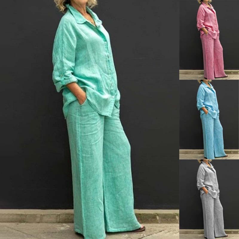 Effortless Linen-Blend Suit Set – Women’s Breathable Office-to-Weekend Outfit (S-5XL, 8 Colors, Wrinkle-Resistant)