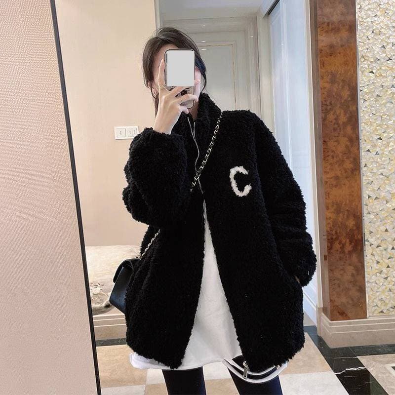 Women's Fleece Sherpa Lined Zip-Up Jacket - Soft Coral Fleece Outerwear For Winter, Cozy High Neck Pullover For Casual & Outdoor Wear
