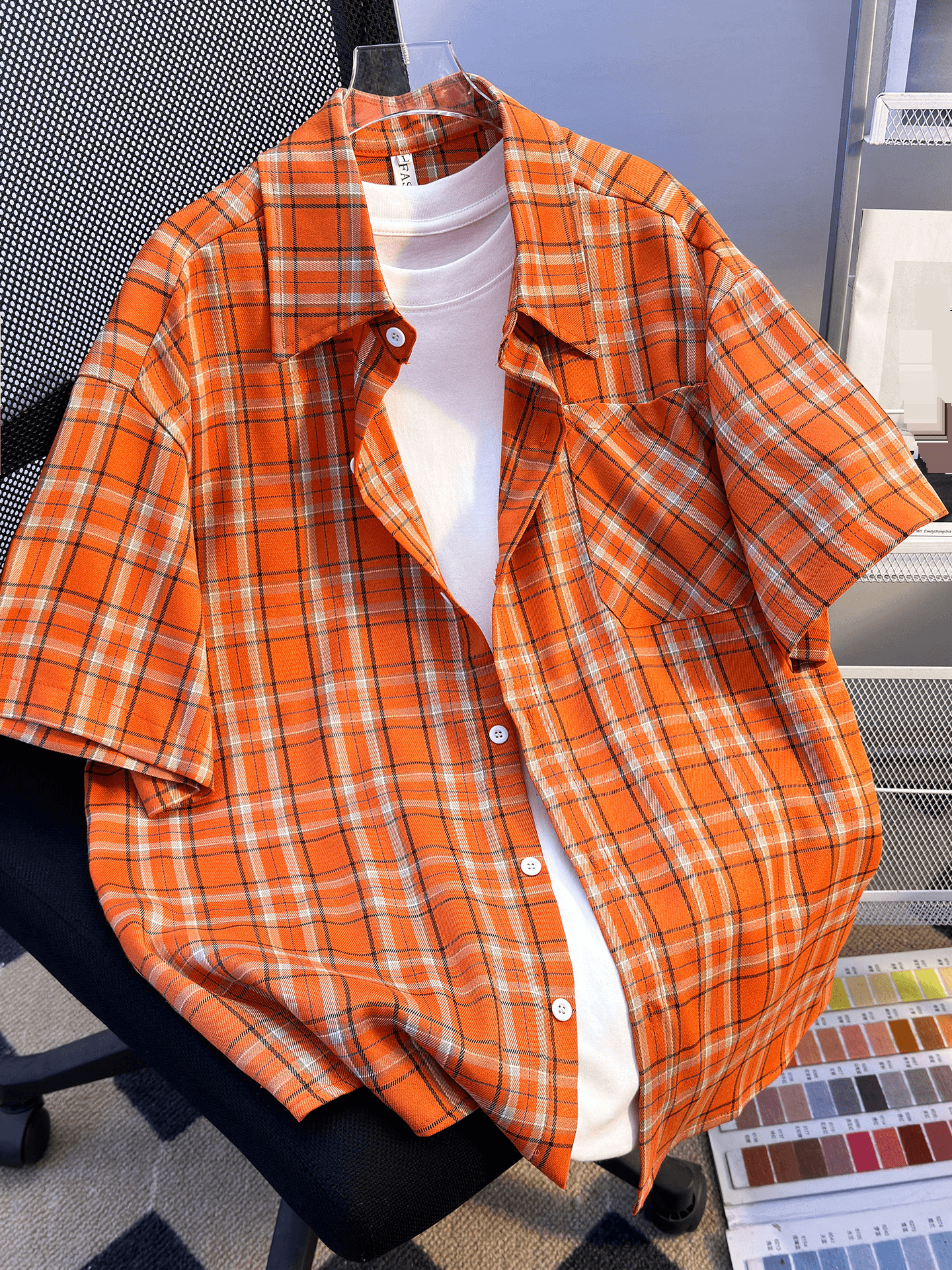 2025 Summer Thin Plaid Short Sleeve Shirt Men's All Match Loose Casual Trendy Sports Teenager Shirt