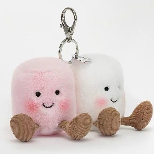 Stuffed Animals Marshmallow Keychain, Penguin, Cheetah, Barcelona Bear, Croissant Keychain, Tennis Keychain, Avocado.